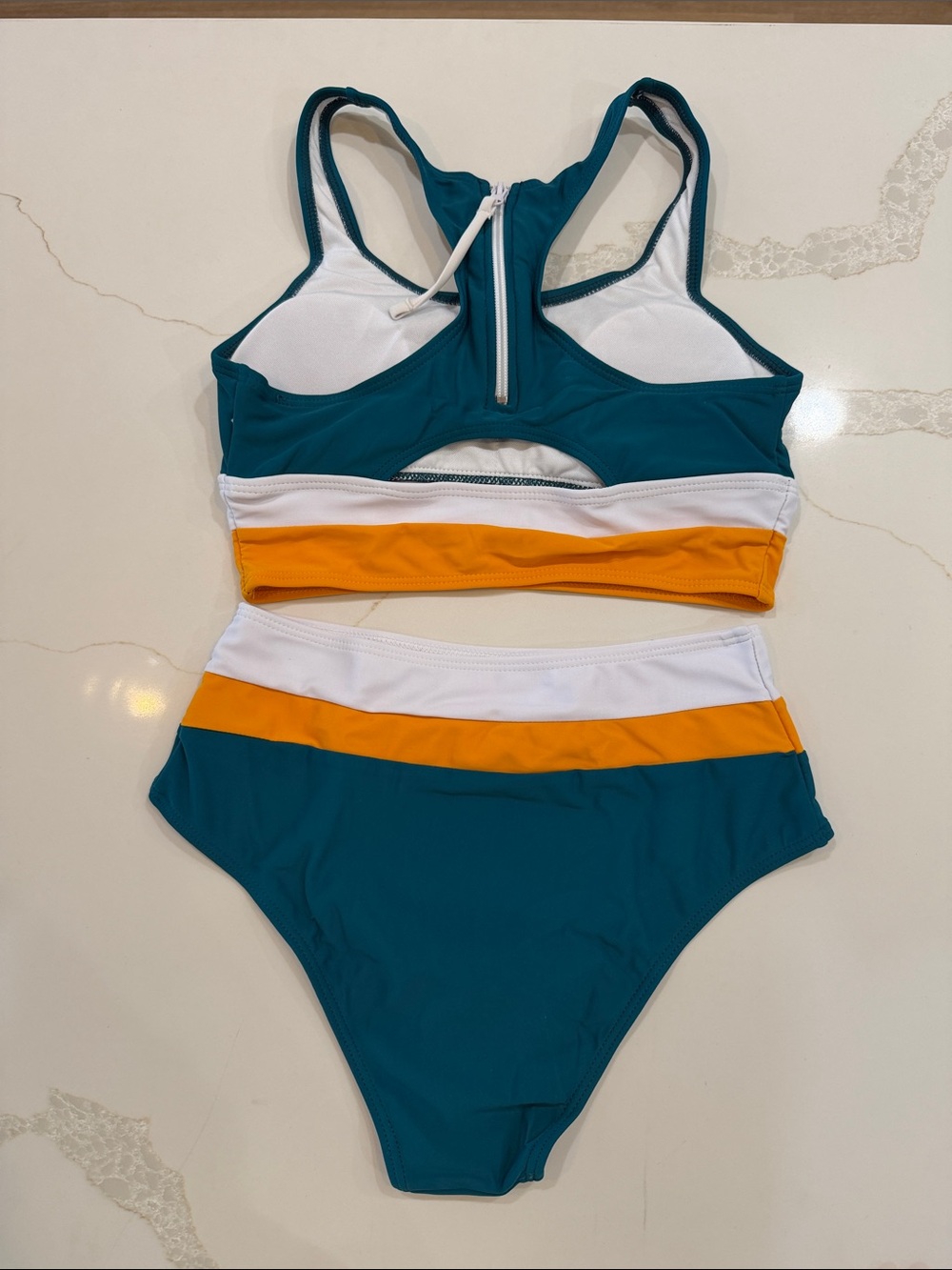 NWOT Teal Colorblock High-Waist Women's Swim Set - Picture 6 of 6